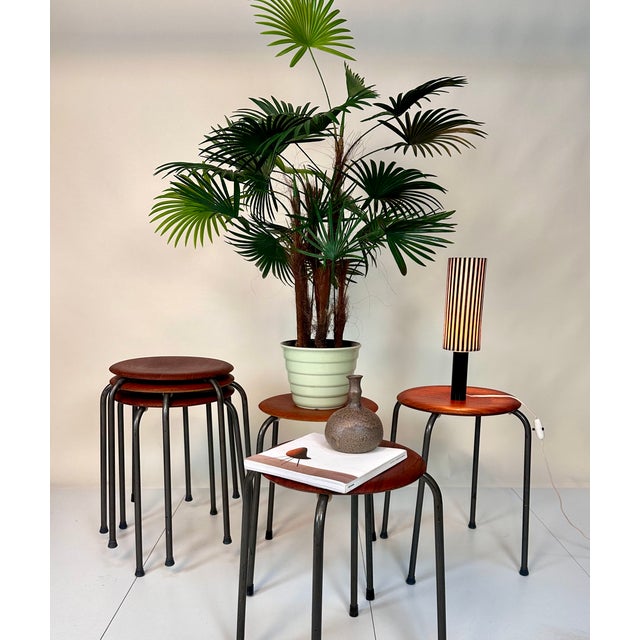 Teak Plywood and Tubular Steel Atelier Stacking Stools, Denmark, 1960s, Set of 6 For Sale - Image 9 of 18