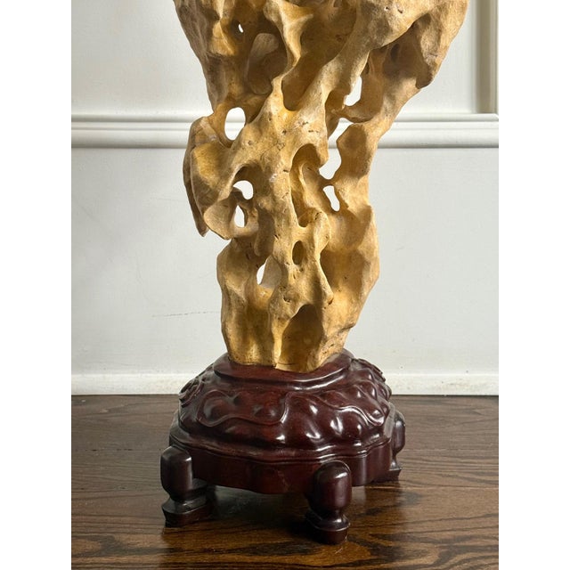 Chinese Extraordinary Large Chinese Scholar Rock Yellow Taihu Stone on Wood Stand For Sale - Image 3 of 18