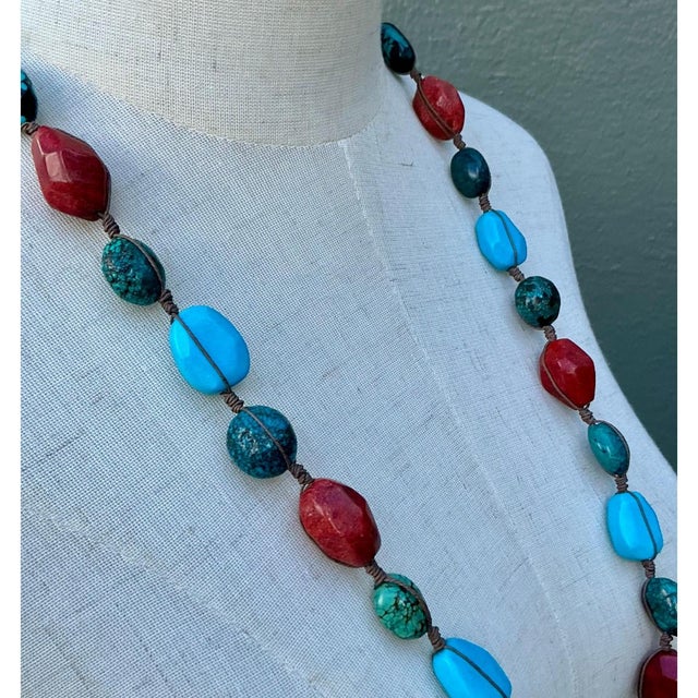 Vintage Turquoise & Coral Bead Necklace For Sale - Image 4 of 12