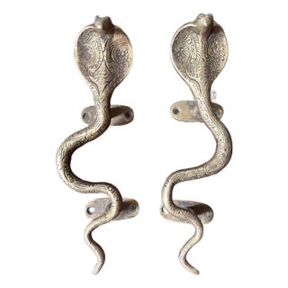Hollywood Regency Gold Cobra Door Handles- A Pair For Sale