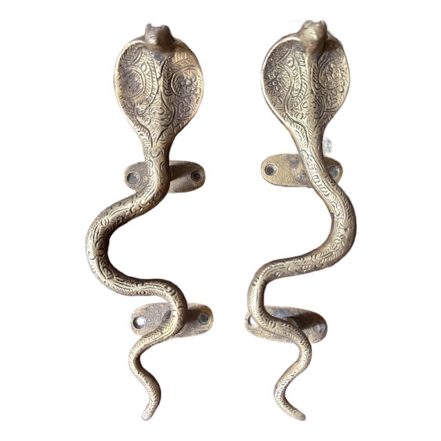 Hollywood Regency Gold Cobra Door Handles- A Pair For Sale