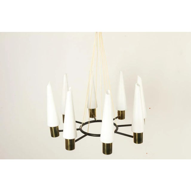 Black Mid-Century Modern Brass Pendant Lamp with Opal Glass Shades, 1960s For Sale - Image 8 of 18