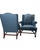 Pair of Upholstered Wingback Armchairs in a Thibaut Blue Cut Velvet For Sale - Image 4 of 4