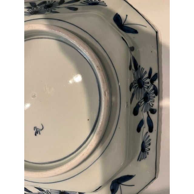 Mid 19th Century Antique Japanese Blue and White Arita Porcelain Octagonal Plate With Avian Motif For Sale - Image 5 of 15