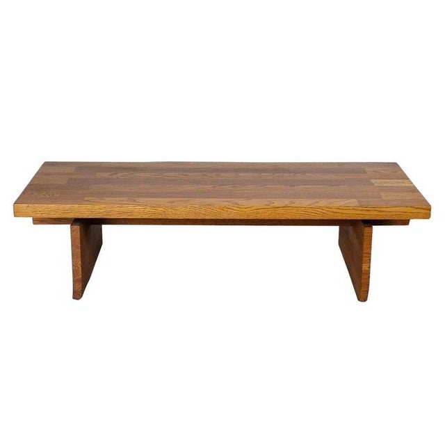 1960s Organic Modern Minimalist Mid Century Lane Brutalist Platform Coffee Table Interlocking Contrasting Inlayed Top and Slab Base For Sale - Image 5 of 12