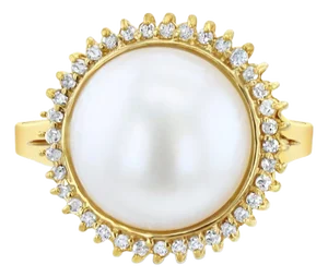 13MM Freshwater Pearl Diamond Halo Ring, Size 7