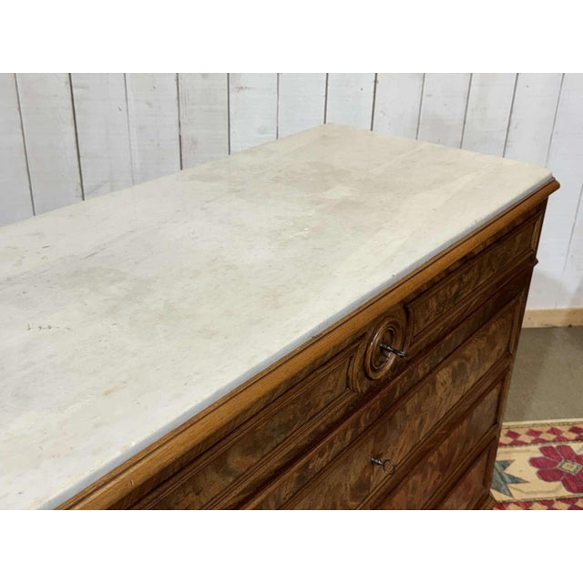 19th Century Napoleon III Commode in Mahogany with Oak and White Marble Top, 1800s For Sale - Image 5 of 18