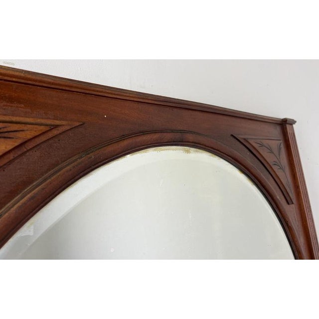 Wood Antique French Oak Arched Carved Wall Mirror For Sale - Image 7 of 16