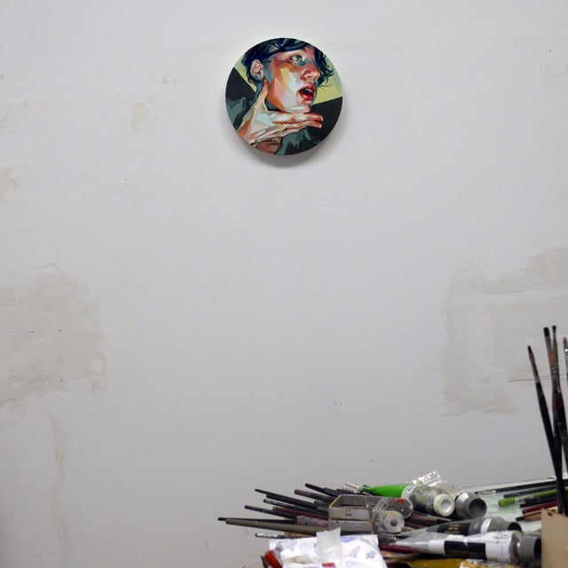 Contemporary Captured Moment 2 by Ale Casanova | Oil on panel Portrait of a woman with expressive features. For Sale - Image 3 of 4
