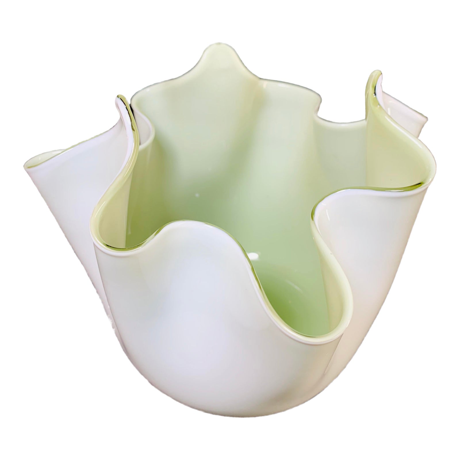 Vintage Italian Murano Pale Mint Green and White Glass Handkerchief