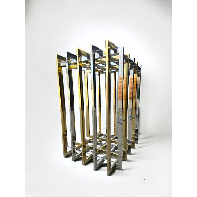 1970s Pierre Cardin Geometric Chrome & Brass Cage Dining Table For Sale - Image 9 of 11
