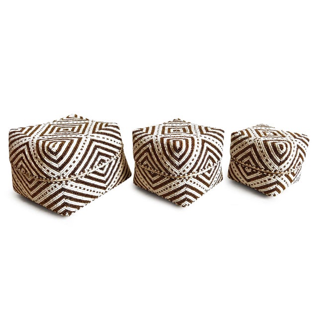 Early 21st Century Vintage Bamboo Beaded Box White & Gold Medium For Sale - Image 5 of 9