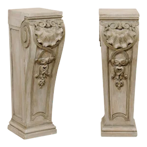 Antique Carved-Wood Pedestals in Shell, Foliage, & Volute Motif - a Pair