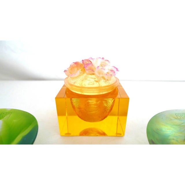 Offered are three pate de vere Luiligongfang limited edition crystal art sculptures. 1. Blossom and Blossom is an amber...