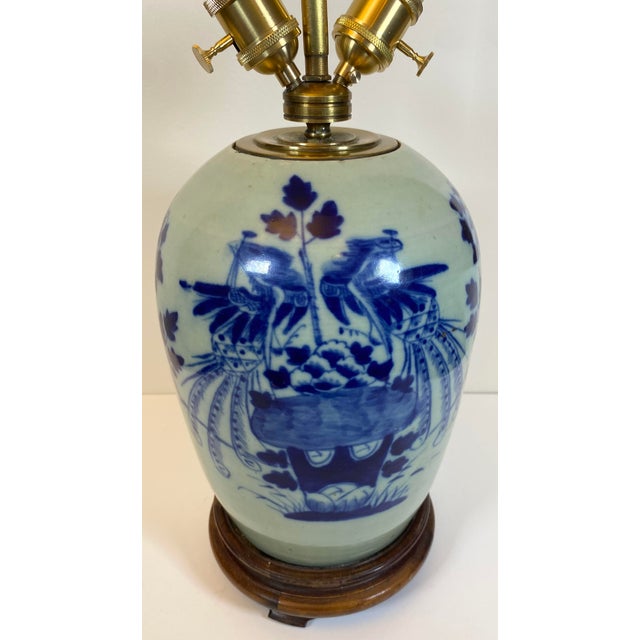 Blue Late 19th Century Blue and White French Porcelain Table Lamp With White Shade For Sale - Image 8 of 14