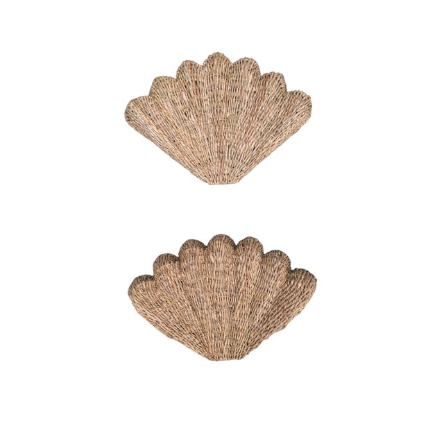 Pottery Barn Wicker Clam Shell Sculptural Wall Art-a Pair For Sale - Image 12 of 13
