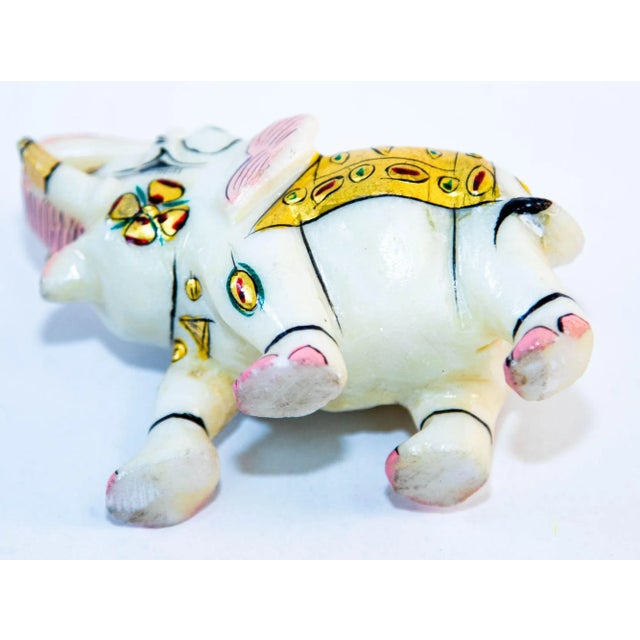 White Vintage White Marble Mughal Jeweled Elephant Sculpture Paper Weight For Sale - Image 8 of 12