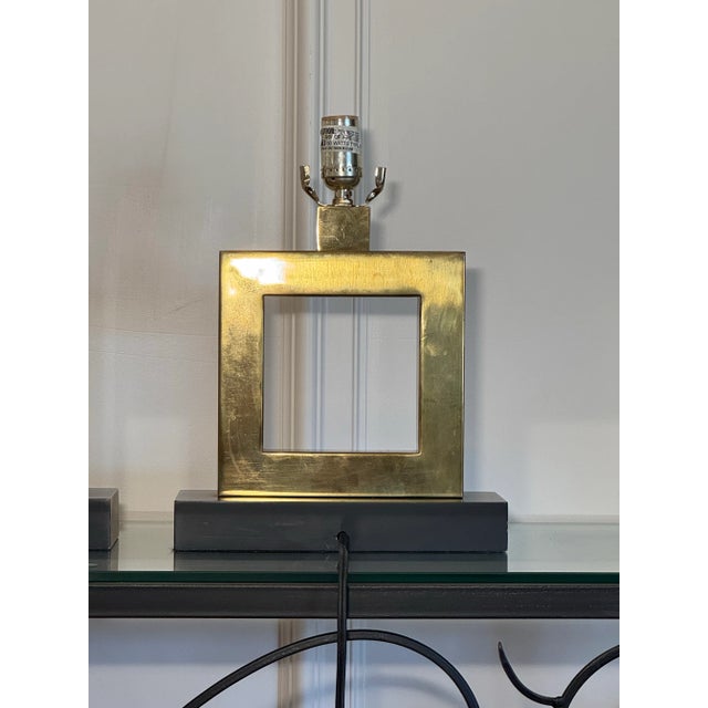 Mid Century Modern Hollywood Regency Square Brass Table Lamps, a Pair For Sale - Image 4 of 12