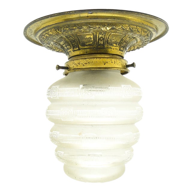 Early 20th Century Art Nouveau Brass and Glass Ceiling Lamp, Austria For Sale