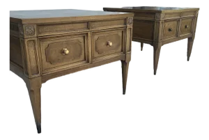 1950s MCM Pair of American of Martinsville End Tables With Burled Wood Pair