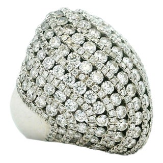 1990s Large Pavé Diamond Dome Cocktail Ring in 18k White Gold, Size 6.5 For Sale