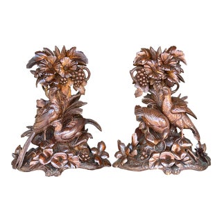 Vintage Boho Black Forest Carved Baird Candlesticks - a Pair For Sale