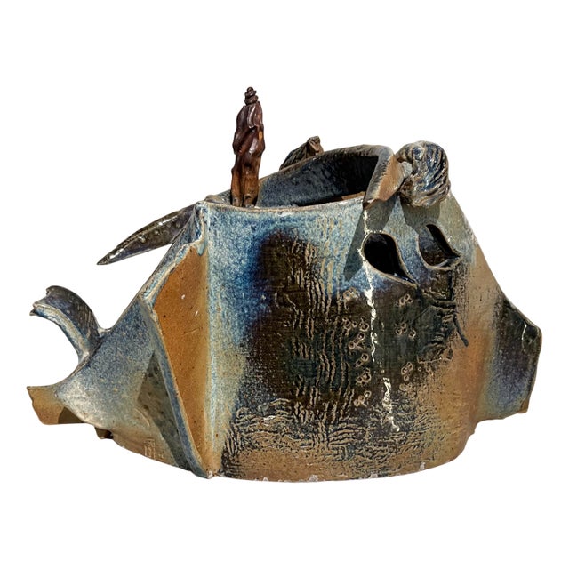 Abstract Sculpture in Polychrome Enameled Sandstone from La Borne, France, 1970 For Sale