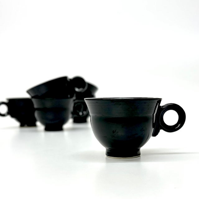 Mid-Century Modern Fab Form & Function Black Ceramic Cups by Mikasa Japan - Set of 6 For Sale - Image 3 of 5