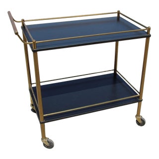 Maxwell Phillip Brass Bar Cart With Black Shelves For Sale