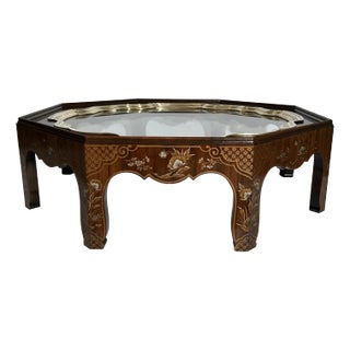 Baker Furniture Collectors Edition Chinoiserie Burl Octagonal Form Coffee Table For Sale