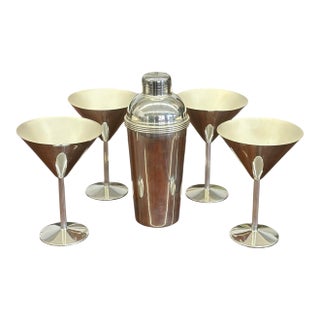 1990s Christofle K-T (Thomas Keller & Adam D. Tihany) Silverplate Cocktail Shaker and Martini Glass Set - Set of 5 For Sale
