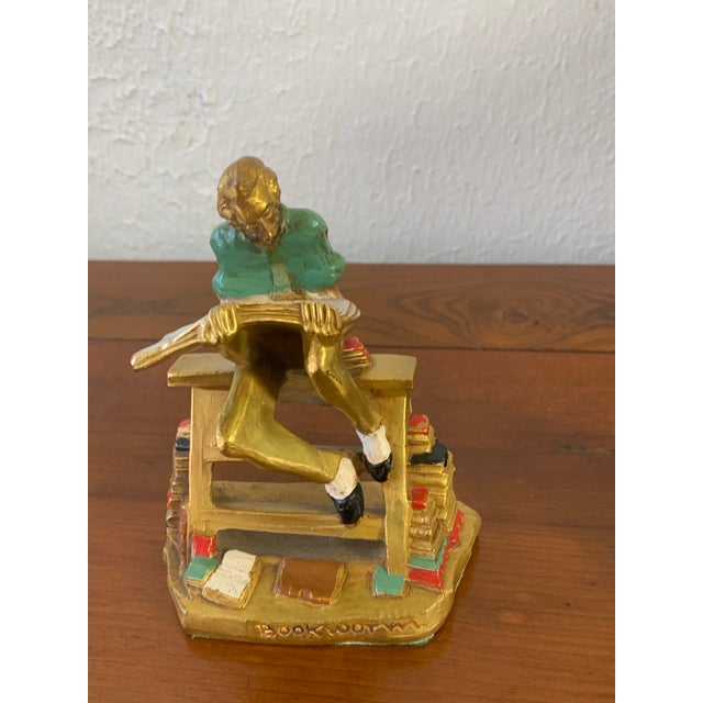 Vintage “Bookworm” Figural Cast Iron Bookends – Reading Scholar Pair For Sale - Image 4 of 9