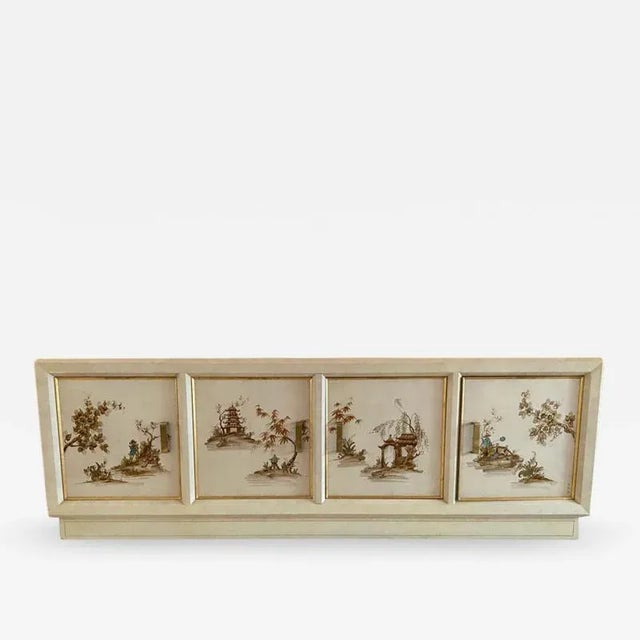 1960s Modern Brass & Handpainted Asian Scene Sideboard For Sale - Image 9 of 9