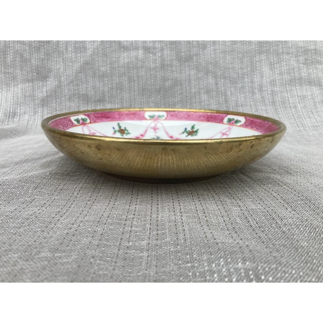 Metal Vintage Brass Encased Japanese Porcelain Ware Hand Painted Bowl For Sale - Image 7 of 12