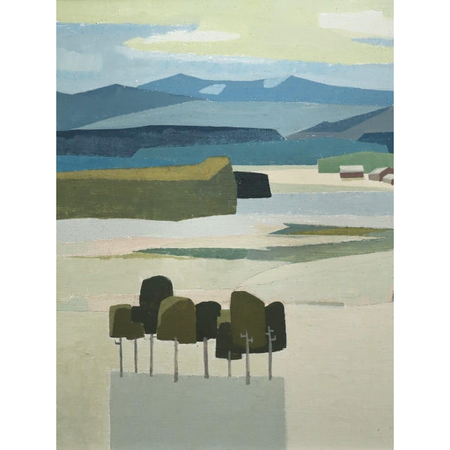 Mid-Century Modern 'Light Over the Valley' Swedish Original Semi-Abstract Landscape Oil Painting, Framed For Sale - Image 10 of 13