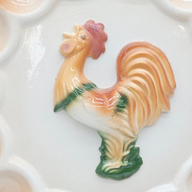 Farmhouse Mid-Century Ceramic Rooster Deviled Egg Platter With Farmhouse Charm For Sale - Image 3 of 7
