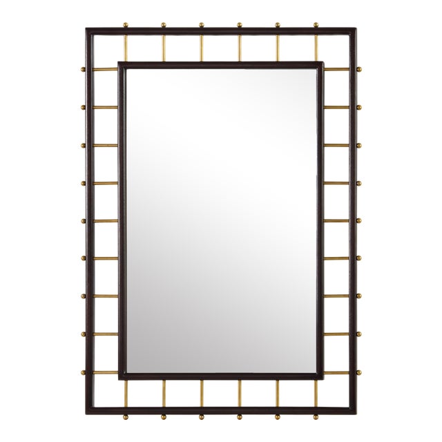 Celerie Kemble for Mirror Home Dark Mahogany & Burnished Brass Mirror For Sale