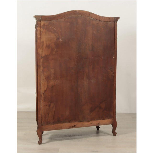 Brown Early 20th Century Louis XV Carved Walnut Stained Vitrine Armoire For Sale - Image 8 of 8