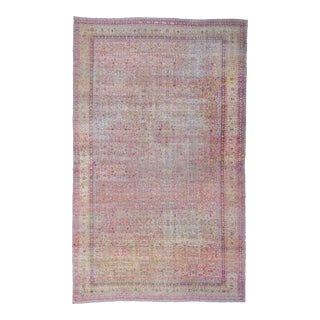 Vintage Rug Pink Rasberry Purple Beige Allover Botanical Hand-Knotted Wool Pile Rug - 12’5” X 20’7” For Sale