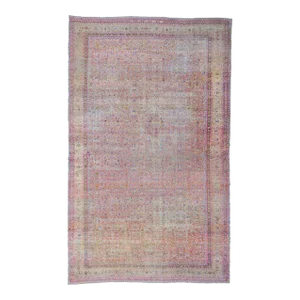 Vintage Rug Pink Rasberry Purple Beige Allover Botanical Hand-Knotted Wool Pile Rug - 12’5” X 20’7”