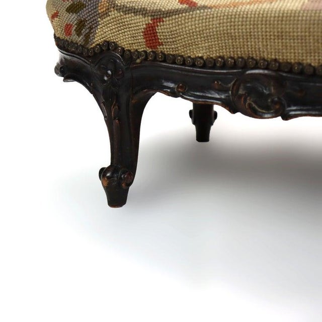 Antique Louis XIV Style Carved Walnut Tapestry Long Footstool C1890 For Sale - Image 12 of 15