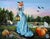 Madam X by Claudia Griesbach-Martucci | Oil on board Woman in a blue dress with a fox head holding a lantern. For Sale