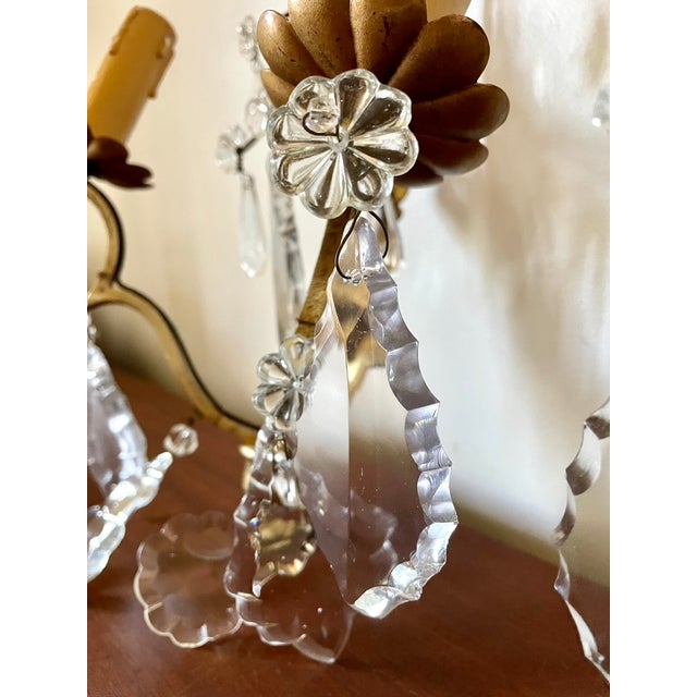 Gold Double Crystal and Brass Wall Sconces, 1950s, Set of 2 For Sale - Image 8 of 11