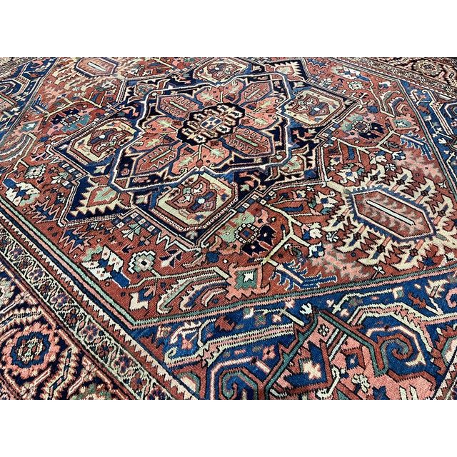Fine Antique Persian Heriz Wool Rug 9’7” X 11’3” For Sale In New York - Image 6 of 7