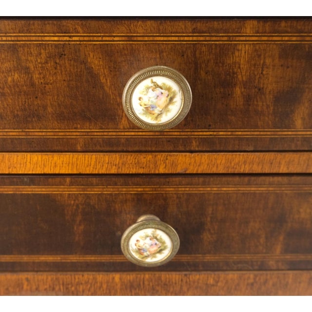 Pair of Yew Wood Banded Two & One Drawer End Tables Nightstands Tapered Leg For Sale - Image 6 of 12