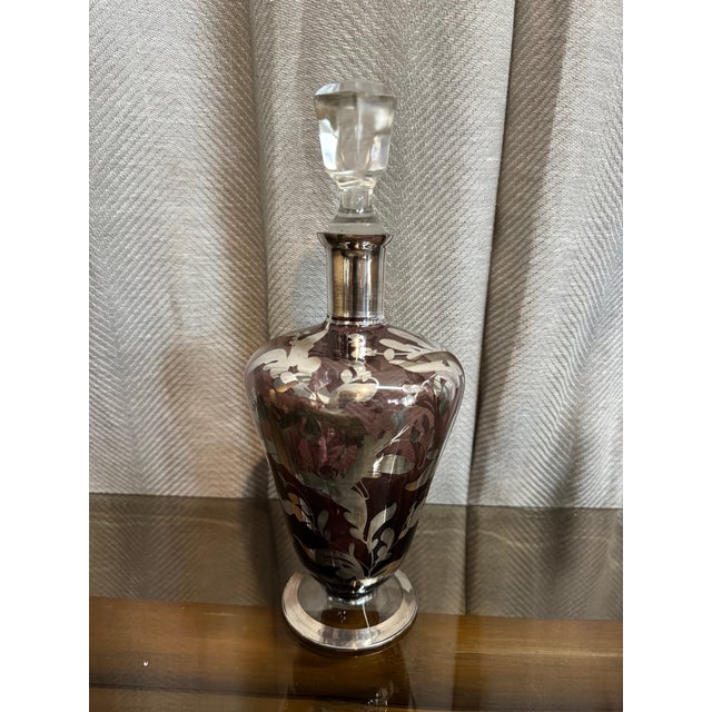 Exquisite antique large size Murano Purple/Mauve shade crystal and inlaid silver botanical design perfume bottle.