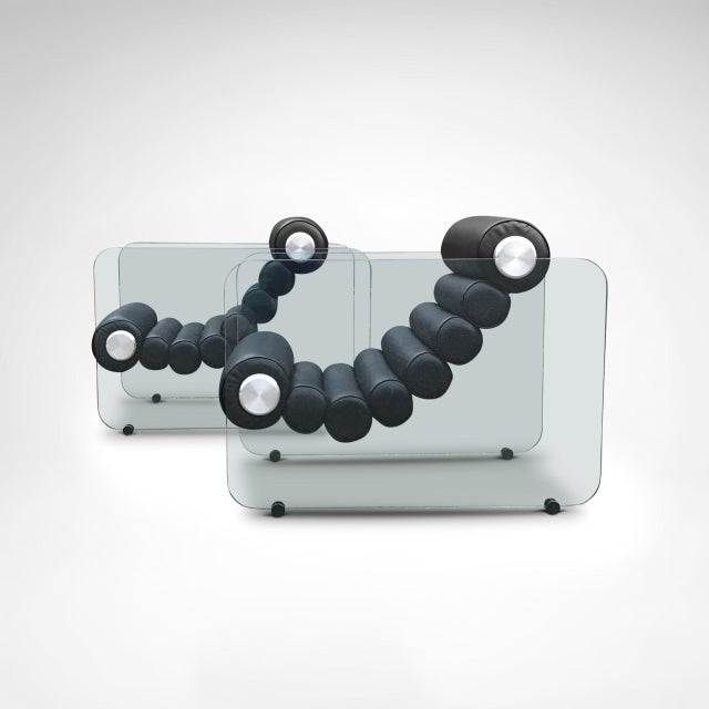 Leather and Glass Hyaline Armchairs by Fabio Lenci for Comfortline, Italy, 1960s, Set of 2 For Sale - Image 3 of 8