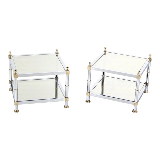 Vintage Mid Century Chrome Brass and Smoked Glass Square End or Side Tables- a Pair For Sale - Image 11 of 11