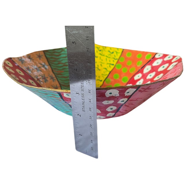 Paper Handmade Papier-Mâché Decorative Bowl – Colorful Folk Art / Memphis Style For Sale - Image 7 of 7