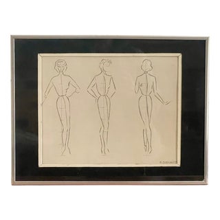 Berthe Duquaine, Sketches, 1951, Pencil on Paper, Framed For Sale